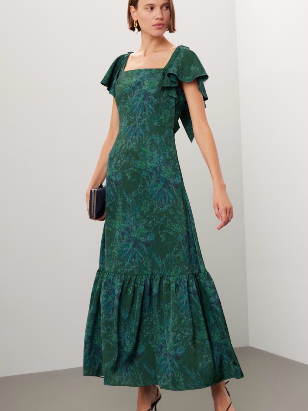 Sachin + Babi Emerald Green Floral Maxi Dress with Flutter Sleeves